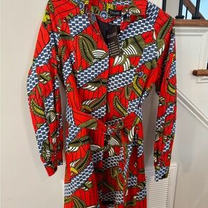 OFUURÉ Red, Blue & Yellow Printed Button-Front Dress